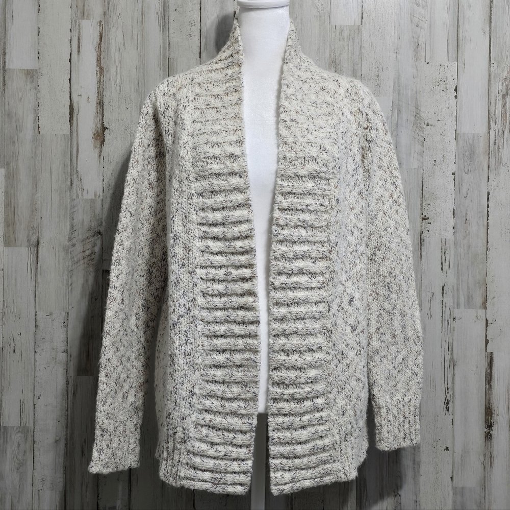 Croft & Barrow Wool Blend Cream Gray Marled Open Front  Cardigan Sweater Small